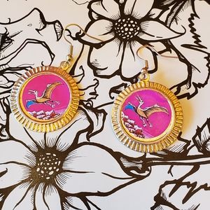 Vintage Dinosaur Dangle Earrings Weird Stuff EUC